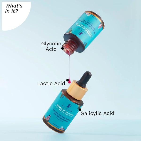 Pilgrim 25% AHA + 2% BHA + 5% PHA Peeling Solution -30ml  | Smooth Texture & Pore Cleansing | Brightens & Evens Skin Tone | Reduces Fine Lines & Dark Spots | Unclogs Pores | Chemical Exfoliation | For All Skin Types