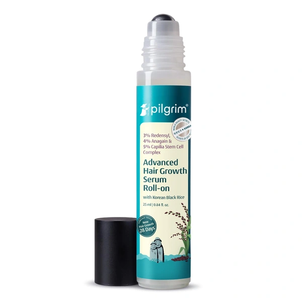 Pilgrim 3% Redensyl & 4% Anagain Advanced Hair Growth Serum 25ml Roll-On | Korean Black Rice Scalp Treatment | Controls Hair Fall, Boosts Regrowth & Density