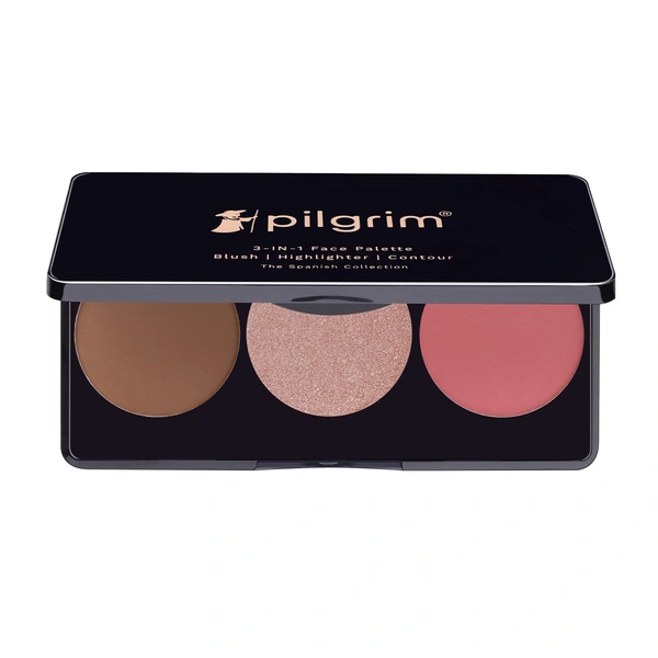 Pilgrim 3-in-1 Face Palette 12g Bold Charme - 03| Blush, Highlighter & Contour Makeup Kit | Highly Pigmented, Long-Lasting | Perfect for All Skin Tones |