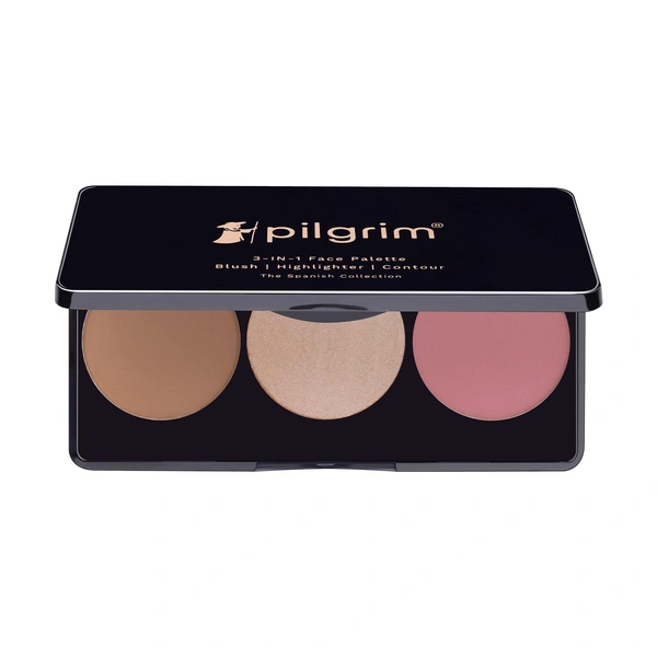Pilgrim 3-in-1 Face Palette 12g Soft Elegence - 01| Blush, Highlighter & Contour Makeup Kit | Highly Pigmented, Long-Lasting | Perfect for All Skin Tones |
