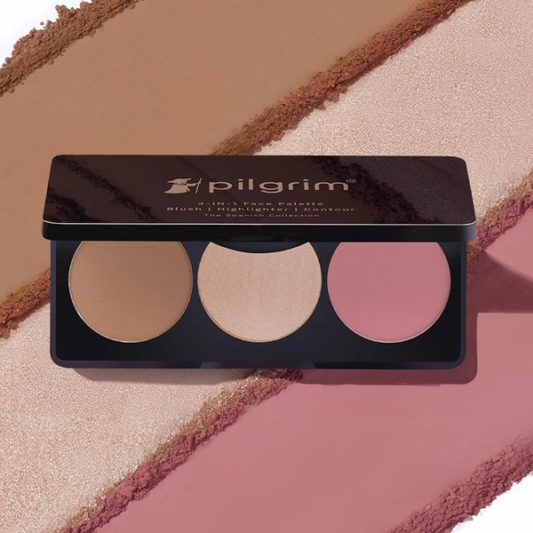 Pilgrim 3-in-1 Face Palette 12g Soft Elegence - 01| Blush, Highlighter & Contour Makeup Kit | Highly Pigmented, Long-Lasting | Perfect for All Skin Tones |