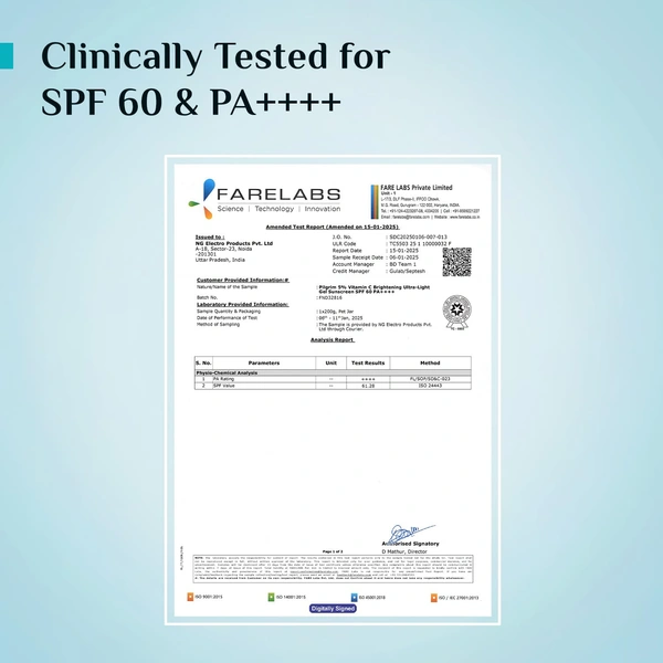 Pilgrim 5% Vitamin C Brightening Ultra Light Gel Sunscreen with Australian Kakadu Plum 45ml | SPF 60 PA++++ UVShieldX Technology | Broad Spectrum | No White Cast