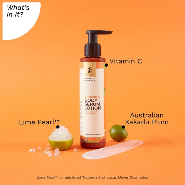 Pilgrim Australian Vitamin C Body Serum Lotion - 150ml | With Kakadu Plum & Lime Pearl� |  for Hydrated, Bright & Glowing Skin | Fades Dark Spots | Exfoliates | Evens Skin Tone | Suitable for All Skin Types