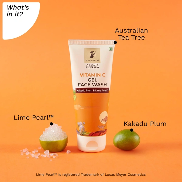 Pilgrim Australian Vitamin C Gel Face Wash - 100ml | With Kakadu Plum & Lime Pearl� |  Refreshing & Non-Stripping Cleanser | Lightweight  | Dark Spots reduction | Evens Skin Tone | Brightens & Gently Exfoliates | For All Skin Types