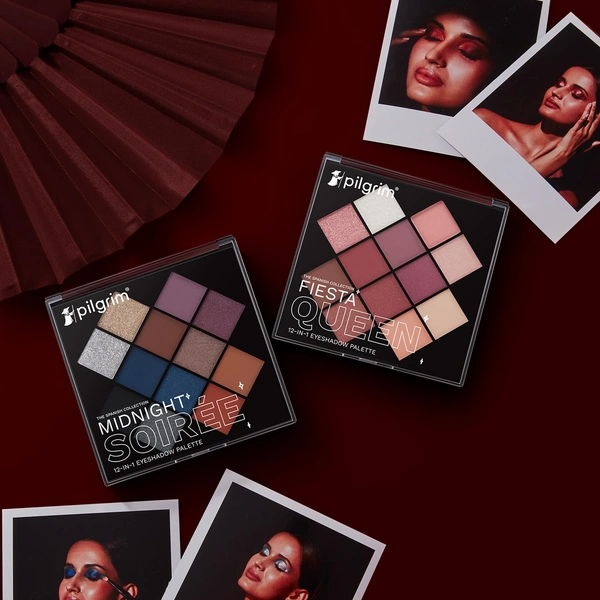 Pilgrim Eyeshadow Palette Midnight Soiree | 12-in-1 Highly Pigmented Multi-Finish Eye Shades | Intense Color Payoff | Long Lasting & Blendable Formula | 24gm Ultimate Glam Palette