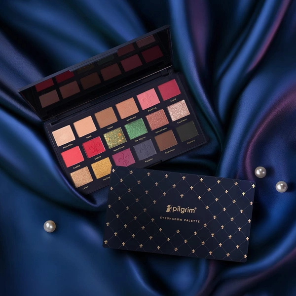 Pilgrim Eyeshadow Palette Midnight in Paris | 18-in-1 Ultra Glam Eye Shades | High Pigmented Multi Texture Palette | Smooth Blend, Long Lasting & Easy to Layer Eye Makeup
