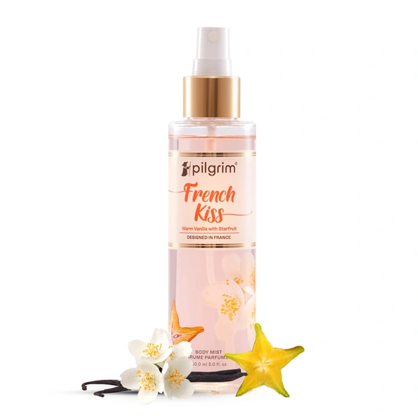Pilgrim French Kiss Body Mist - 150ml | With Warm Vanilla & Sensual Starfruit | Long-Lasting |  Body Mist for Women | Ideal Gift for Fragrance Lovers | Romance perfume for women | Designed in France