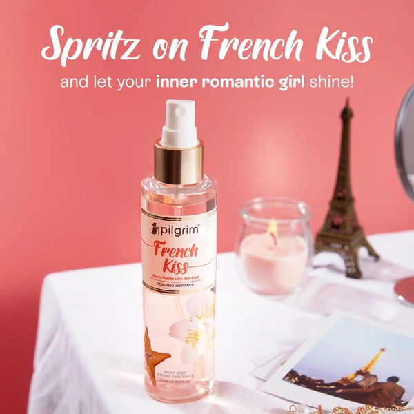 Pilgrim French Kiss Body Mist - 150ml | With Warm Vanilla & Sensual Starfruit | Long-Lasting |  Body Mist for Women | Ideal Gift for Fragrance Lovers | Romance perfume for women | Designed in France