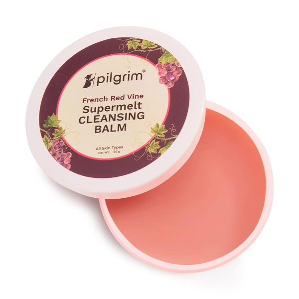 Pilgrim French Red Vine Supermelt Cleansing Balm - 50g |  Makeup Remover Balm for Face |  Melts Waterproof Makeup | Hydrates & Nourishes skin |  Deep Cleanser | Non-stripping Cleansing Balm | For All Skin Types