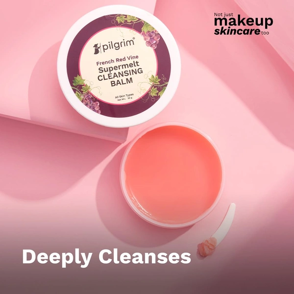 Pilgrim French Red Vine Supermelt Cleansing Balm - 50g |  Makeup Remover Balm for Face |  Melts Waterproof Makeup | Hydrates & Nourishes skin |  Deep Cleanser | Non-stripping Cleansing Balm | For All Skin Types