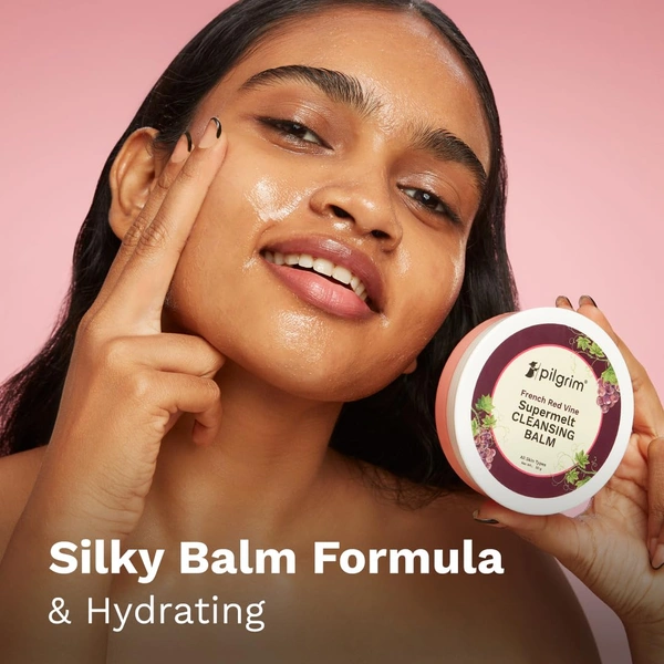Pilgrim French Red Vine Supermelt Cleansing Balm - 50g |  Makeup Remover Balm for Face |  Melts Waterproof Makeup | Hydrates & Nourishes skin |  Deep Cleanser | Non-stripping Cleansing Balm | For All Skin Types