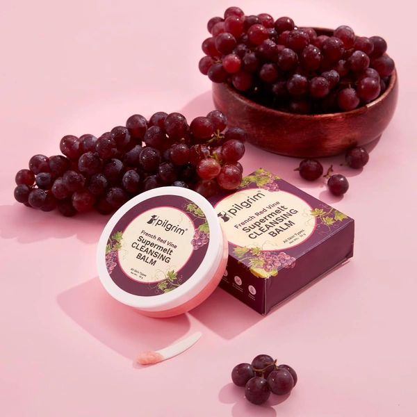 Pilgrim French Red Vine Supermelt Cleansing Balm - 50g |  Makeup Remover Balm for Face |  Melts Waterproof Makeup | Hydrates & Nourishes skin |  Deep Cleanser | Non-stripping Cleansing Balm | For All Skin Types