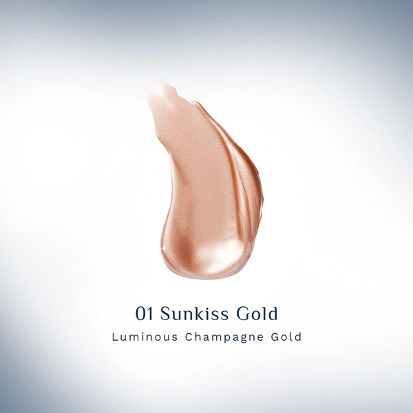 Pilgrim Glowing Delight Liquid Serum Highlighter Sunkiss Gold-01 | Illuminating Glitter Liquid Highlighter | Metal Glow Finish | Highly Pigmented Buildable Blendable Formula with French Grape Seed Oil