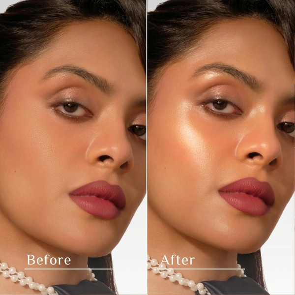 Pilgrim Glowing Delight Liquid Serum Highlighter Sunkiss Gold-01 | Illuminating Glitter Liquid Highlighter | Metal Glow Finish | Highly Pigmented Buildable Blendable Formula with French Grape Seed Oil