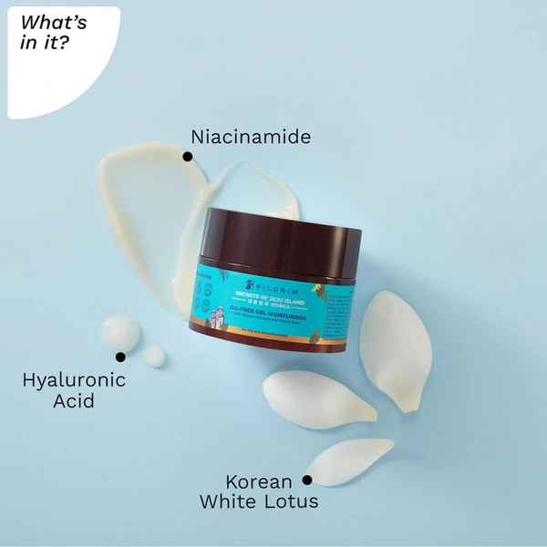 Pilgrim Moisturizer Hyaluronic Acid Oil-Free Gel, 50.0gm | Lightweight Hydration, Plumps Skin, and Controls Oil for a Smooth, Non-Greasy Finish.