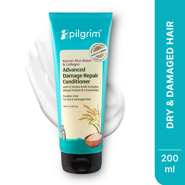 Pilgrim Korean Advanced Damage Repair Conditioner 200?ml with Rice Water & Collagen for Unisex use | 17 Amino Acids, Wheat Protein & Ceramides | Paraben-Free, Deep Nourishment & Shine