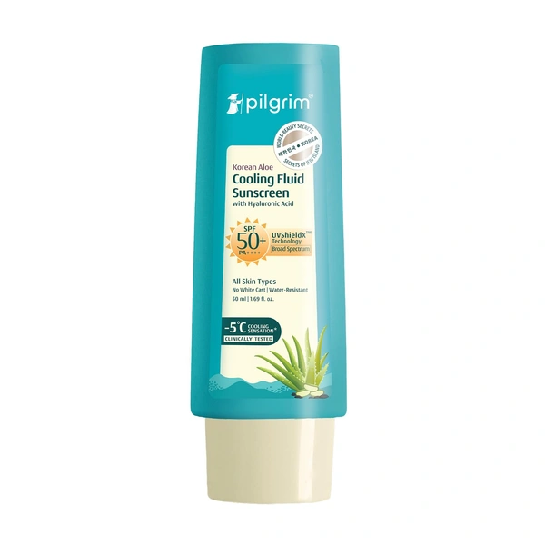 Pilgrim Korean Aloe Cooling Fluid Sunscreen with Hyaluronic Acid 50ml | SPF 50+ PA++++ | Instant Cooling Effect | Broad Spectrum Protection | Lightweight & Water-Resistant
