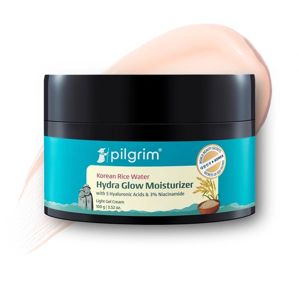 Pilgrim Korean Rice Water Hydra Glow Moisturizer 100g | Hyaluronic Acid & 3% Niacinamide | Hydrating, Brightening & Plumping Cream | Paraben-Free, Suitable for All Skin Types