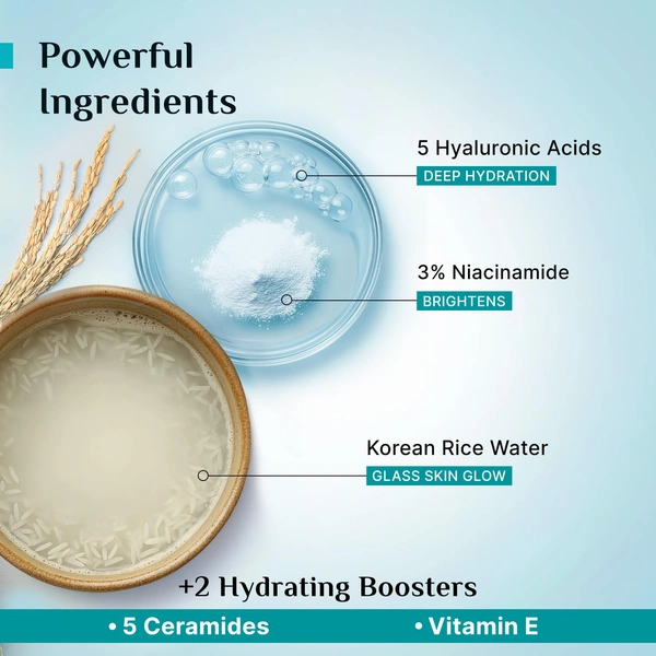 Pilgrim Korean Rice Water Hydra Glow Moisturizer 50g | Hyaluronic Acid & 3% Niacinamide | Hydrating, Brightening & Plumping Cream | Paraben-Free, Suitable for All Skin Types