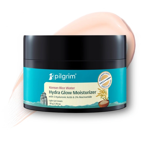 Pilgrim Korean Rice Water Hydra Glow Moisturizer 50g | Hyaluronic Acid & 3% Niacinamide | Hydrating, Brightening & Plumping Cream | Paraben-Free, Suitable for All Skin Types