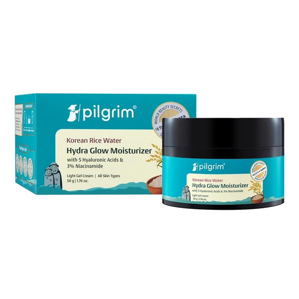 Pilgrim Korean Rice Water Hydra Glow Moisturizer 50g | Hyaluronic Acid & 3% Niacinamide | Hydrating, Brightening & Plumping Cream | Paraben-Free, Suitable for All Skin Types