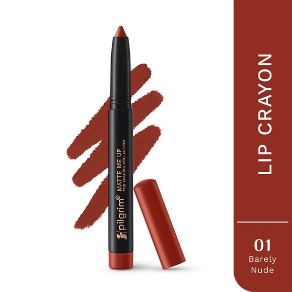 Pilgrim Lip Crayon 1.4g Matt Me Up The Spanish Collection Barley Nude 01 | Ultra Smooth Velvet Matte, High Pigment, Long Wear Nude Lip Crayon