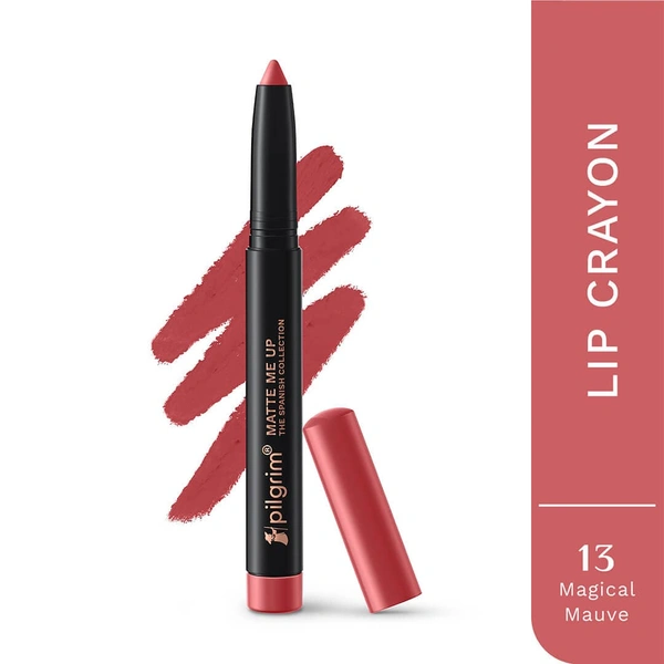 Pilgrim Lip Crayon 1.4g Matt Me Up The Spanish Collection Magical Mauve 13 | Ultra Smooth Velvet Matte, High Pigment, Long Wear Nude Lip Crayon