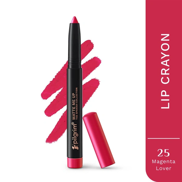 Pilgrim Lip Crayon 1.4g Matt Me Up The Spanish Collection Magenta Lover 25 | Ultra Smooth Velvet Matte, High Pigment, Long Wear Nude Lip Crayon