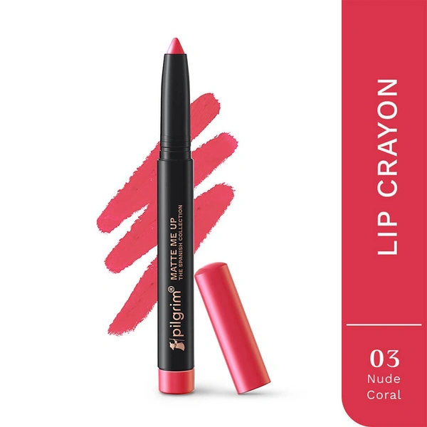 Pilgrim Lip Crayon 1.4g Matt Me Up The Spanish Collection Nude Coral 03 | Ultra Smooth Velvet Matte, High Pigment, Long Wear Nude Lip Crayon