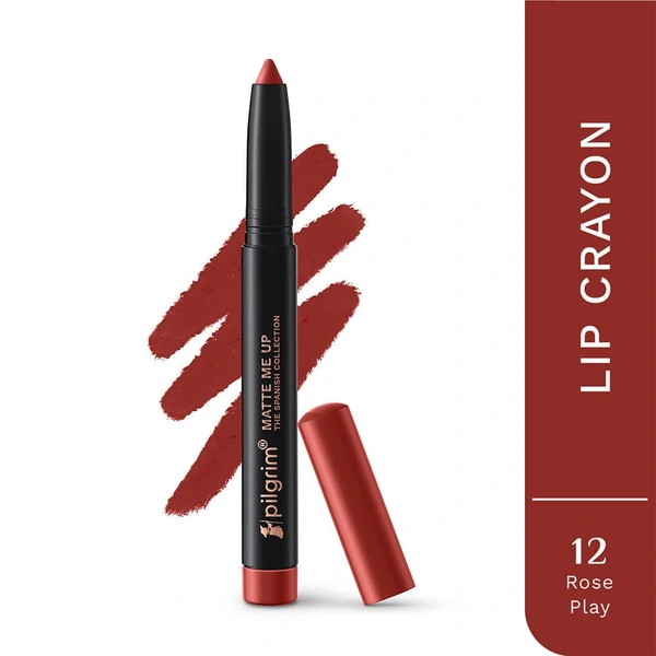 Pilgrim Lip Crayon1.4g Matt Me Up The Spanish Collection Rose Play 12 | Ultra Smooth Velvet Matte, High Pigment, Long Wear Nude Lip Crayon