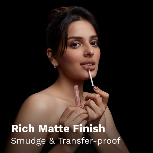 Pilgrim Liquid Matte Lipstick 24 Nude Feud |Bold Nude Feud Shade | Velvety Matte Finish | Long-Lasting | Smudge-Proof | Lightweight Formula for All-Day Comfort & High Pigmented Color
