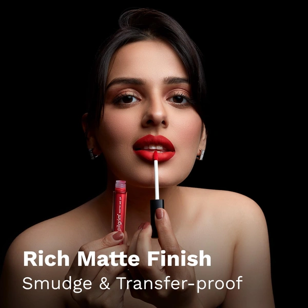 Pilgrim Liquid Matte Lipstick 25 Siren Red| Bold, Long-Lasting| Transfer-Proof & Hydrating Formula|Stunning Matte Finish & All-Day Wear