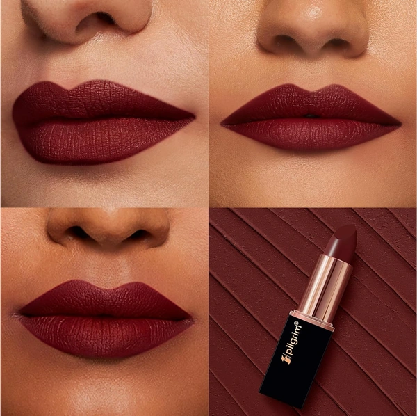 Pilgrim Matte Bullet Lipstick (Burgundy Blaze 24)|Intense,  Bold Burgundy Color | Velvety Matte Finish & Long-Lasting | Transferproof & Smudgeproof for All-Day Wear