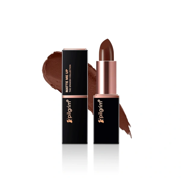 Pilgrim Matte Bullet Lipstick (Chocolate Tease 32)|Rich Chocolate Shade |Velvety Matte Finish | Transferproof, Smudgeproof | Long-Lasting & Comfortable for All-Day Wear