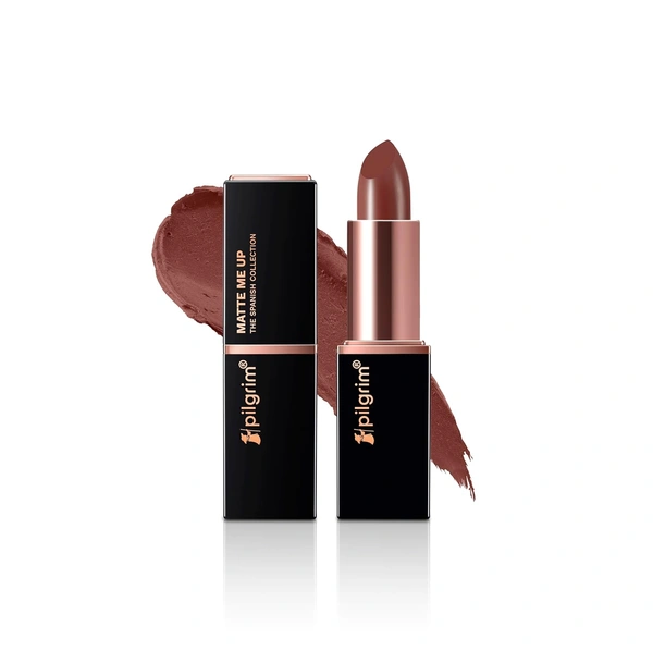 Pilgrim Matte Bullet Lipstick (Coco Caress 06)|Rich Cocoa Shade | Velvety Matte Finish | Transferproof & Smudgeproof for All-Day Wear