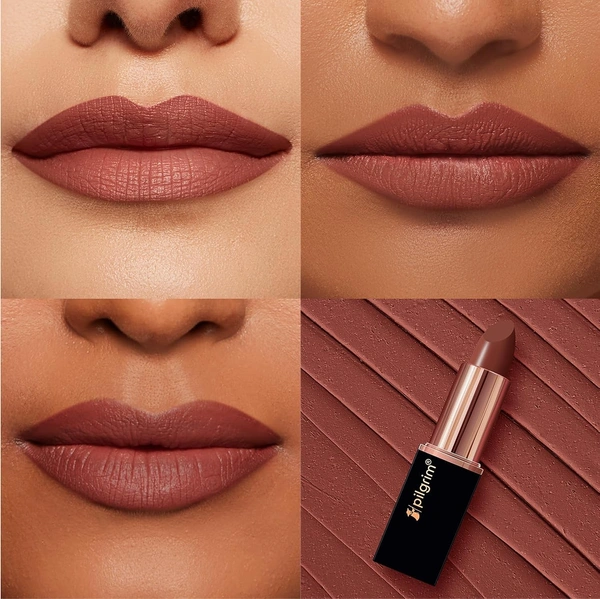 Pilgrim Matte Bullet Lipstick (Mocha Bliss 04),  Rich Mocha Brown | Long-Lasting Matte Finish | Hydrating with Squalane | SPF 30 Protection | Smudge-Resistant & Vegan