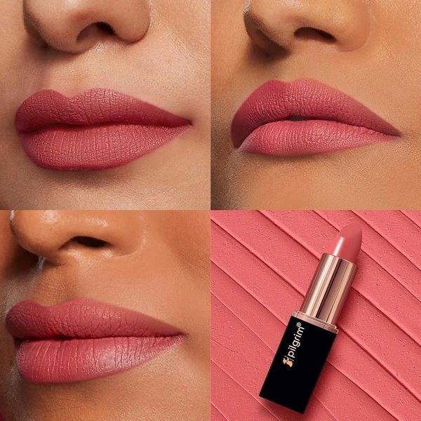 Pilgrim Matte Bullet Lipstick (Pink  Romance 14)| Soft Pink, Long-Lasting Matte Finish | Hydrating with Squalane | SPF 30 Protection | Smudge-Resistant & Vegan