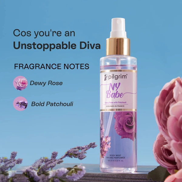 Pilgrim NY Babe Body Mist - 150 ml | With Dewy Rose & Bold Patchouli | Long-Lasting |  Body Mist for Women | Romance perfume for women  | Elegant fragrance | Designed in France