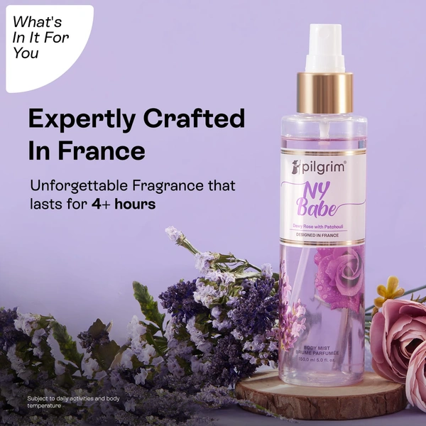 Pilgrim NY Babe Body Mist - 150 ml | With Dewy Rose & Bold Patchouli | Long-Lasting |  Body Mist for Women | Romance perfume for women  | Elegant fragrance | Designed in France