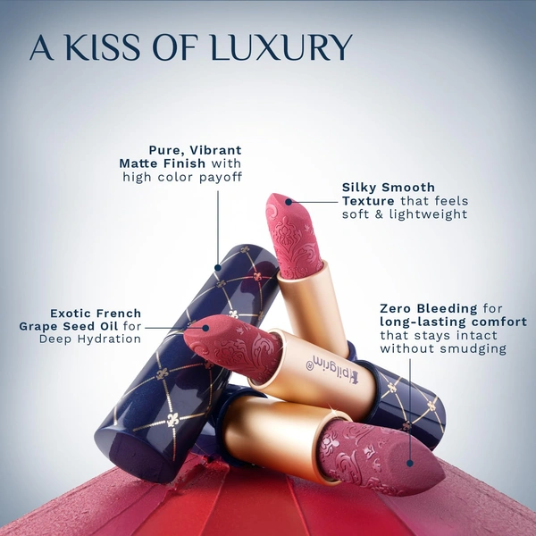 Pilgrim Oh So Creme Bullet Lipstick with Ch�rie Pink - 11 Shade | Silky Matte Finish & Highly Pigmented  |  Long Lasting & Smooth Glide |  Lightweight Formula with French Grape Seed Oil