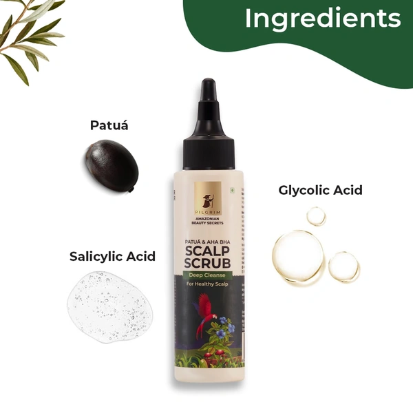 Pilgrim Patua & AHA BHA Scalp Scrub - 100ml  | Deep Cleanse for Healthy Scalp | Exfoliate & Nourish Your Scalp | Dandruff Treatment | Oil Control  | Promotes Healthy Hair Growth |  for All Hair Types