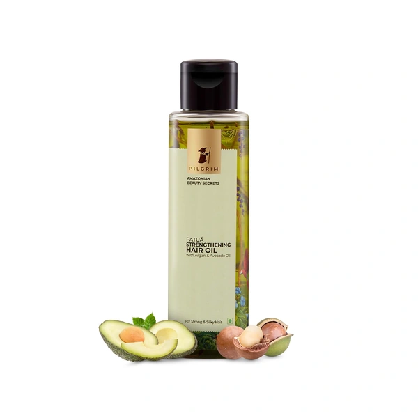 Pilgrim Patua Strengthening Hair Oil - 115ml | With Argan & Avocado Oil |  for Strong & Silky Hair | Reduces Frizz | Promotes Healthy Hair Growth | Control Hair Fall | Lightweight | Hydrates | For All Skin Types