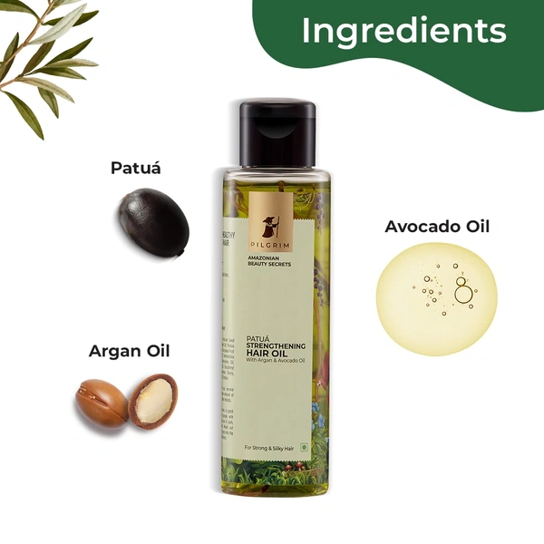 Pilgrim Patua Strengthening Hair Oil - 115ml | With Argan & Avocado Oil |  for Strong & Silky Hair | Reduces Frizz | Promotes Healthy Hair Growth | Control Hair Fall | Lightweight | Hydrates | For All Skin Types