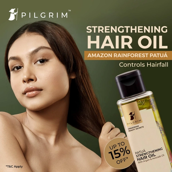 Pilgrim Patua Strengthening Hair Oil - 115ml | With Argan & Avocado Oil |  for Strong & Silky Hair | Reduces Frizz | Promotes Healthy Hair Growth | Control Hair Fall | Lightweight | Hydrates | For All Skin Types
