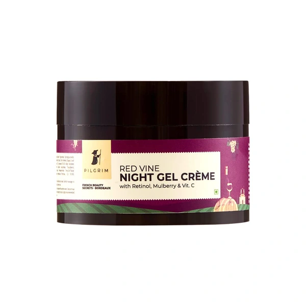 Pilgrim Red Vine Night Gel Cream -50g | With  Retinol, Mulberry & Vitamin C  | Anti-Aging | Wrinkle Reducing | Youthful Glow | Non-greasy | Nourishing Overnight | for Oily, Dry & Sensitive skin