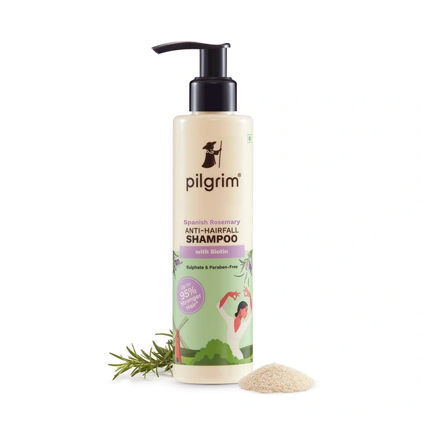 Pilgrim Spanish Rosemary & Biotin Anti Hairfall Shampoo - 200ml | for Reducing Hair Loss & Breakage | Promotes Growth | Upto 95% Stronger Hairs | Sulfate-Free | Hair Strengthening Treatment | For All Hair Types