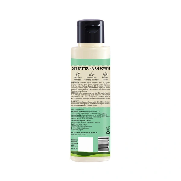 Pilgrim Spanish Rosemary & Biotin Hair Growth Oil 100ml | Stimulates Hair Growth, Strengthens Roots, and Promotes Thick, Healthy Hair.