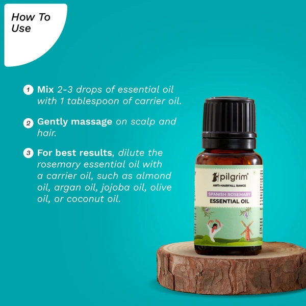 Pilgrim Spanish Rosemary Essential Oil - 10ml |  Rosemary essential oil for hair growth |  Improves Scalp Health | Reduces Hair Fall | Strengthens Hair | Chemical Free | For All Hair Types