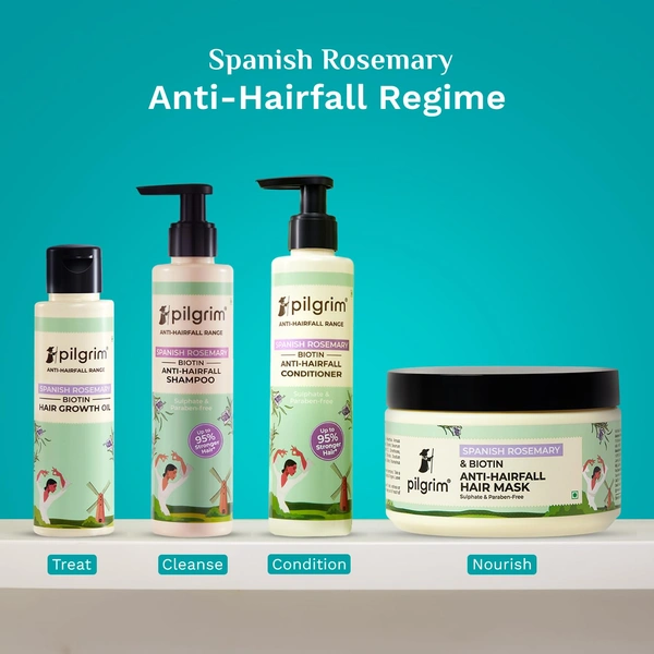 Pilgrim Spanish Rosemary & Biotin Anti Hairfall Shampoo - 200ml | for Reducing Hair Loss & Breakage | Promotes Growth | Upto 95% Stronger Hairs | Sulfate-Free | Hair Strengthening Treatment | For All Hair Types