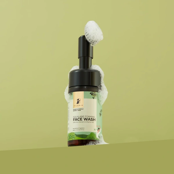 Pilgrim Spanish Squalane Foaming Face Wash - 120ml |  Sulfate-Free, Moisture-Rich Cleanser | Hydrating Cleanser for Soft, Radiant Skin  | Deep Cleansing & Moisturizing | Non-Drying |  Refreshing Cleanser for Glowing Skin